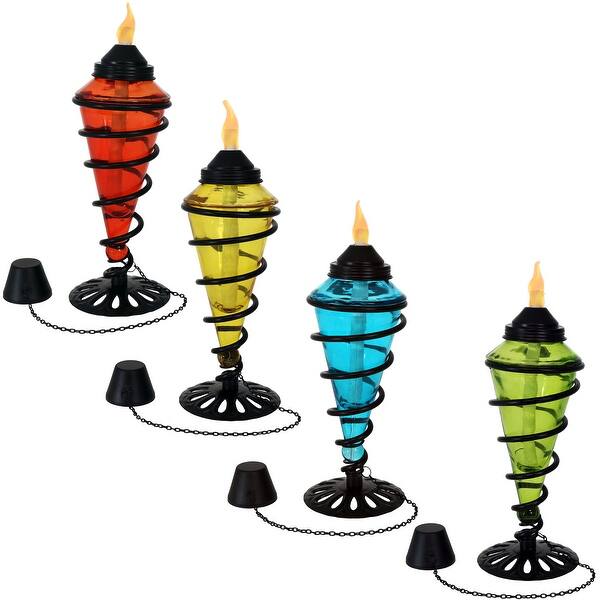 Colored Glass Outdoor Tabletop Torches Fiberglass Wicks Set of 4