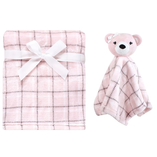 slide 1 of 1, Hudson Baby Infant Girl Plush Blanket with Security Blanket, Pink Bear, One Size - Pink Bear - One Size One Size - Pink Bear