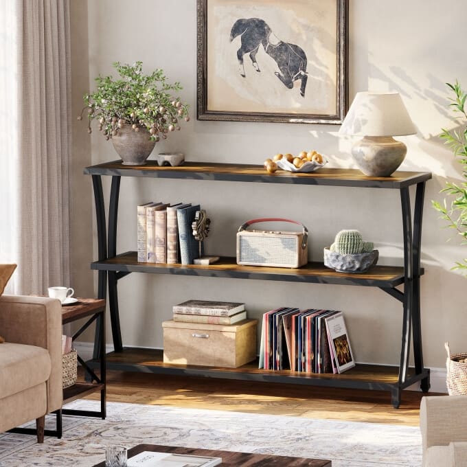 43'' Small Console Table, 3-Tier Entryway Table with Storage Shelves