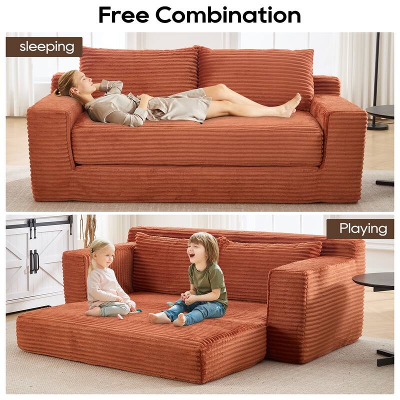 2-in-1 Loveseat Sofa Bed, Memory Foam Corduroy, No Assembly, Compact