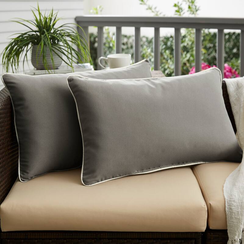 Sunbrella Canvas Charcoal/ Canvas Natural Indoor/ Outdoor Pillow Set - 16 in x 26 in