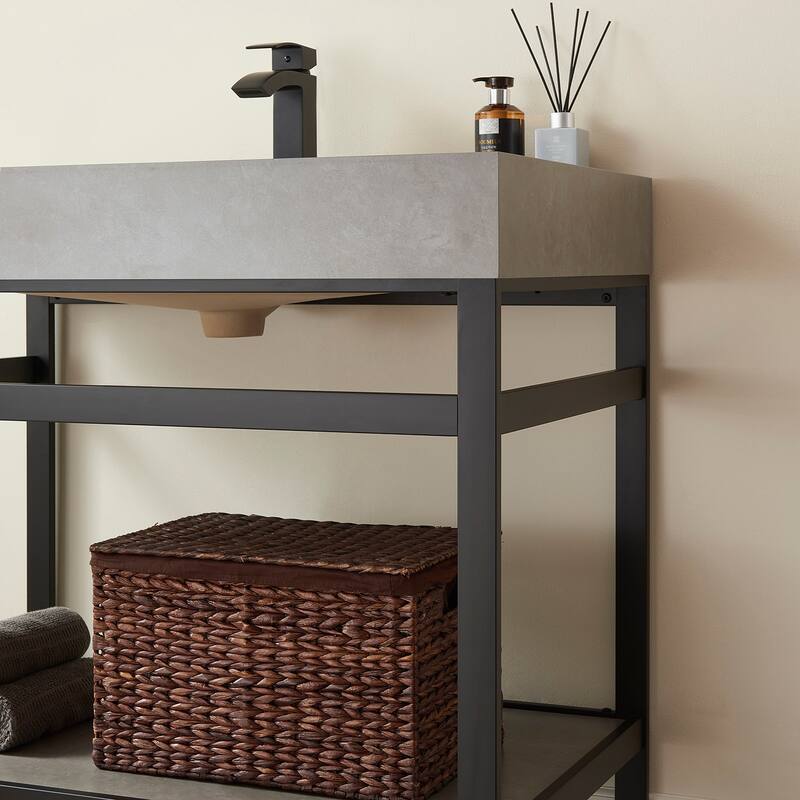 Funes 36" Single Vanity, Metal Support with Stone Top and Mirror - 36''x22''