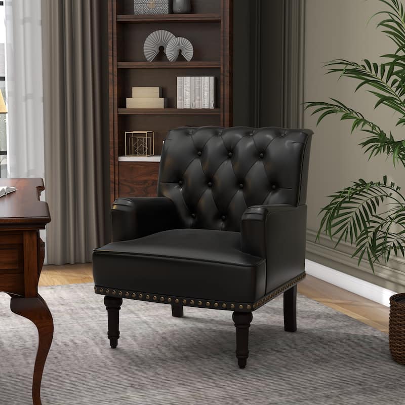 PU Leather Living Room Accent Chair with Tufted Back - Black