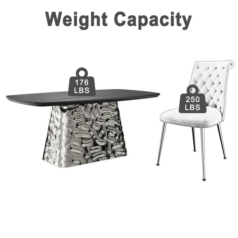 7-Piece Clihome Modern Stainless Steel Table Velvet Chair Dining Set