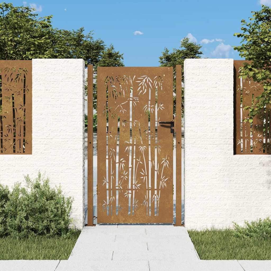 vidaXL Garden Gate 39.4x68.9" Corten Steel Bamboo Design - 43.3 x 70.9"