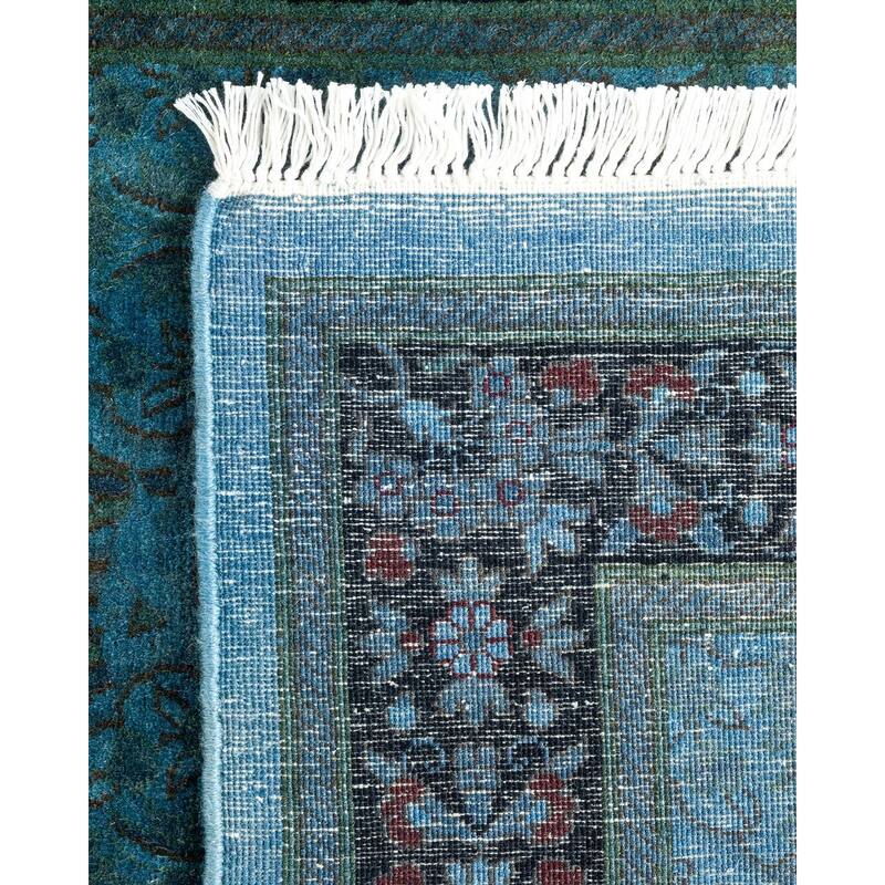 Overton Hand Knotted Wool Vintage Inspired Modern Contemporary Overdyed Blue Runner Rug - 2' 7" x 19' 8"