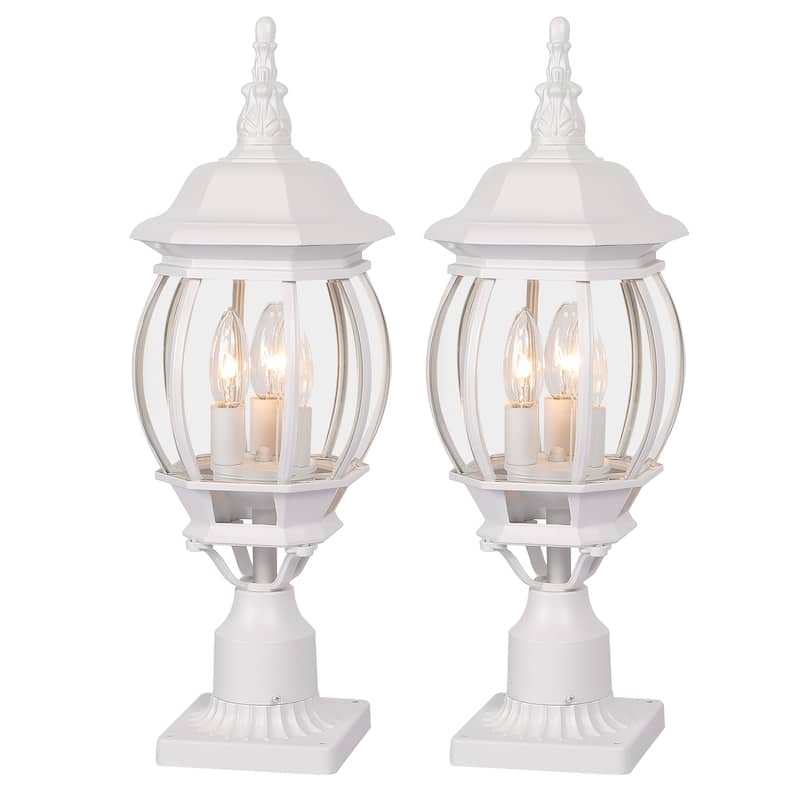 Antique Outdoor Post Light Fixture with Clear Seeded Glass (2 Pack) - 3 Light - White