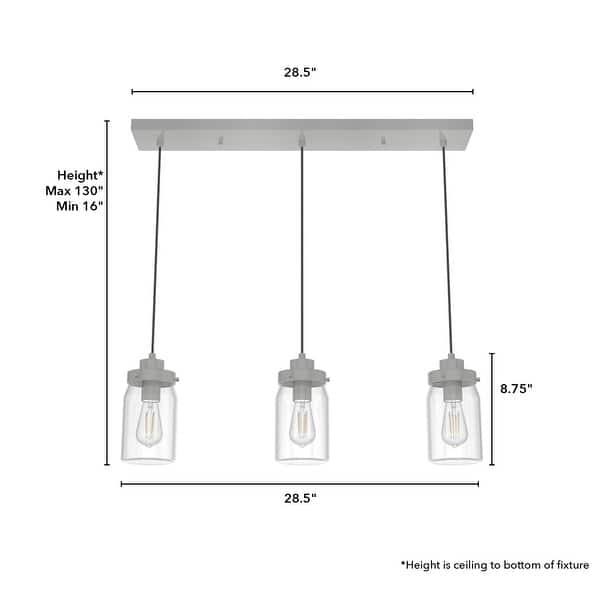 dimension image slide 0 of 3, Hunter Devon Park 3-Light Linear Cluster Ceiling Light - Kitchen Island, Dining - Farmhouse, Rustic, Coastal