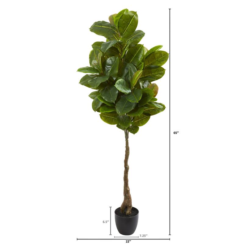Artificial Rubber Tree - 65In Real Touch Indoor Plant Décor - Green - 61 Inches and Over
