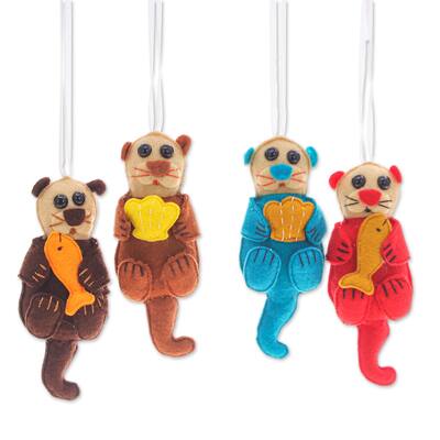 Novica Handmade Colors & Otters Felt Ornaments (Set Of 4)