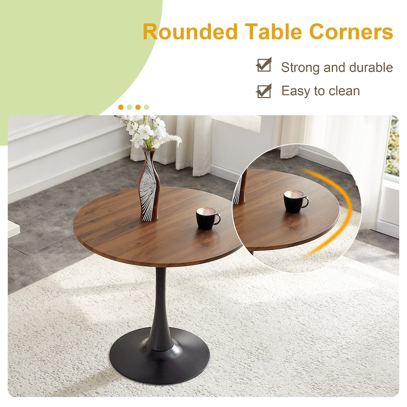 Round Dining Table, 31.5" Circle Tulip Table with Thickened Tabletop & Metal Pedestal, Mid Century Modern Bistro Table
