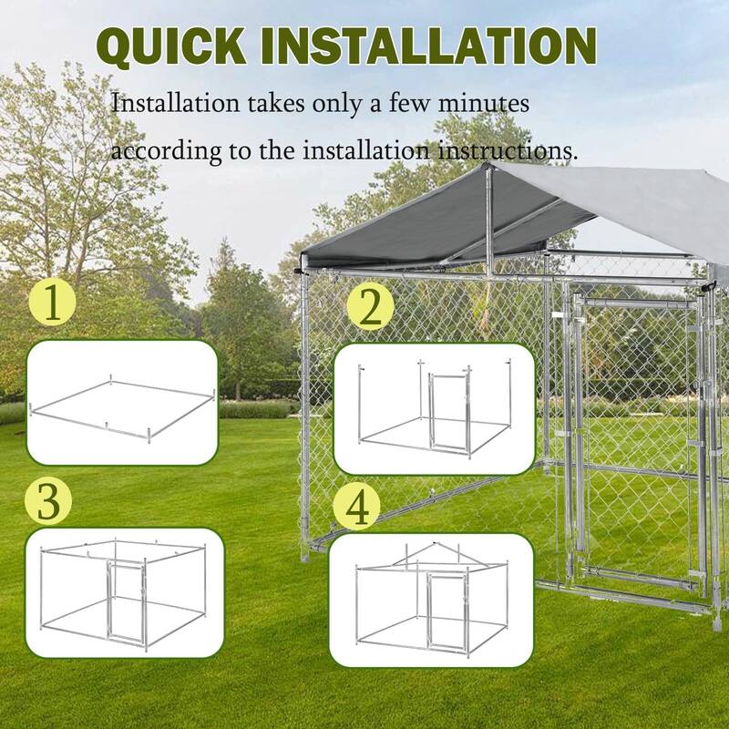 79" Outdoor Dog Kennel for Large Dog, Lockable Door, UV-Resistant Cover