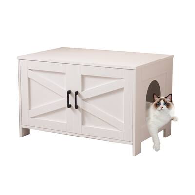 Cat Litter Box Enclosure, Litter Box Furniture Hidden with Barn Door, Wooden Cat Washroom Furniture, Cat House, End Table