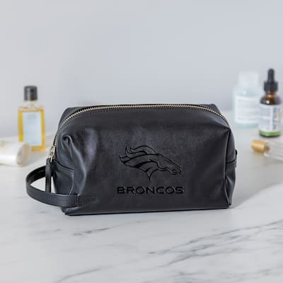 Denver Broncos, Hybrid Leather Lined Toiletry Bag with Handle, Black