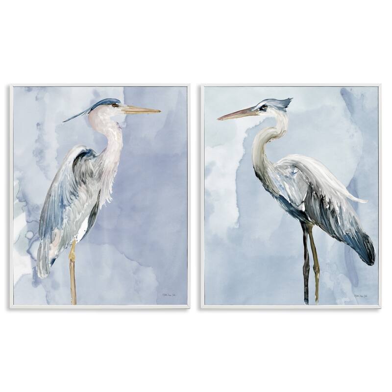 Stupell Heron Birds Standing Blue Sky Watercolor Painting Framed 2 Piece Wall Art - Grey
