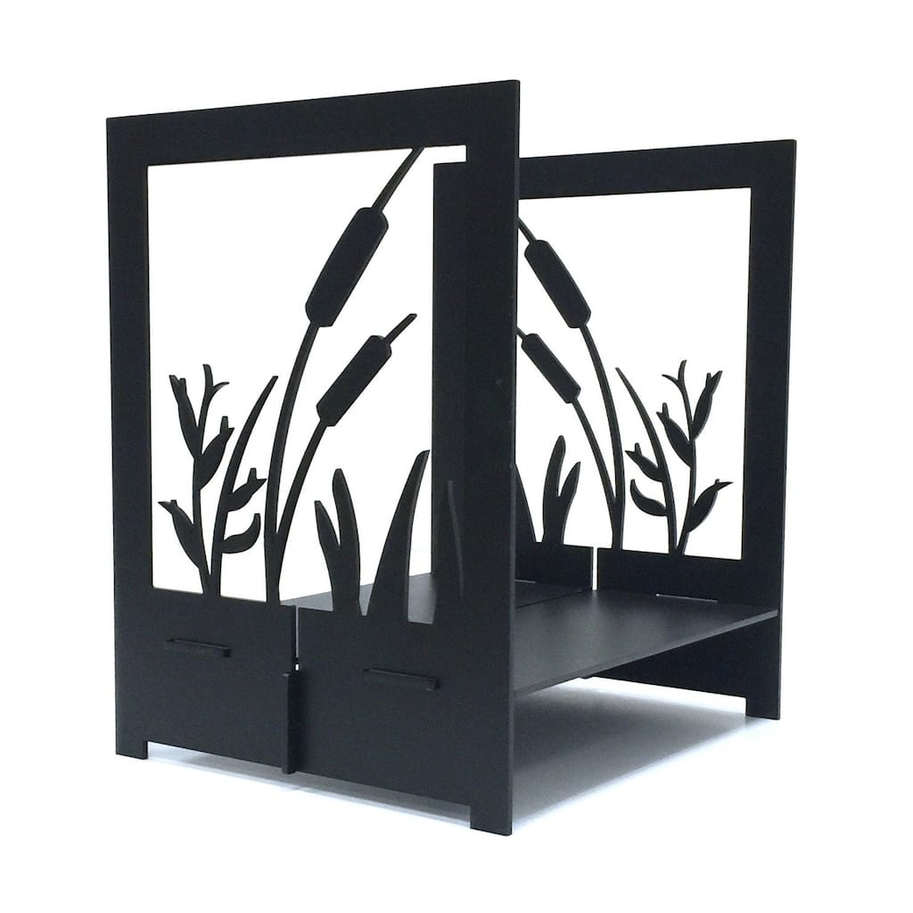 Fireplace Log Basket Pond Design Textured Black