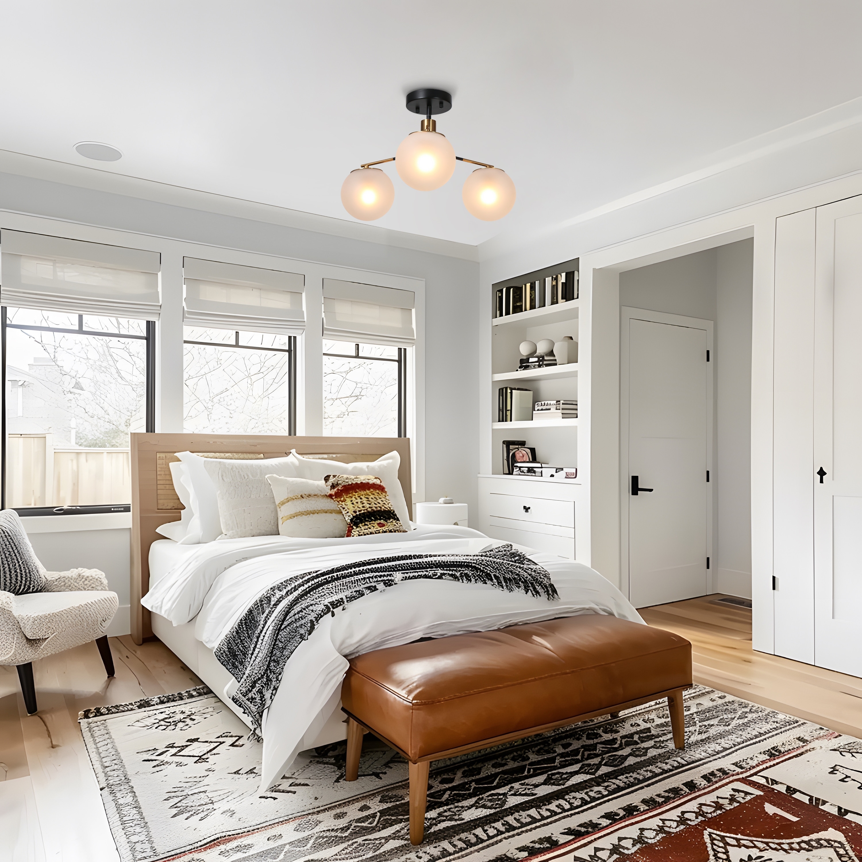 Modern 3-Light Frosted Glass Semi-flush Mount Chandelier Ceiling