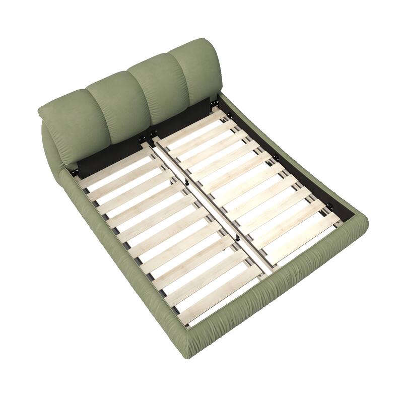 Green Queen Size Luxury Upholstered Platform Bed with Oversized Padded Backrest and Solid Frame