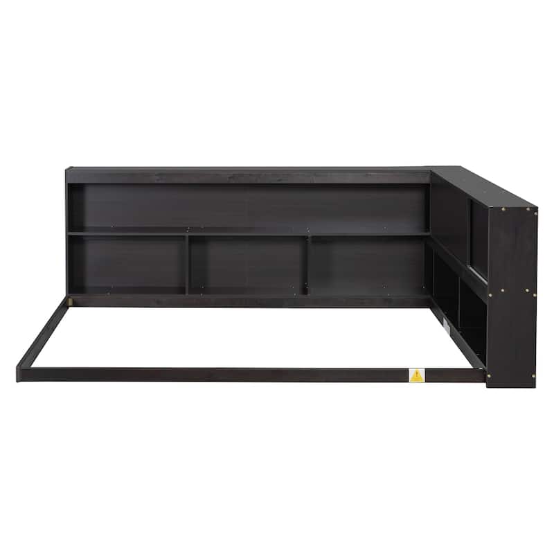 Full Floor Bed with L-shaped Bookcases, Sliding Doors Without Slats