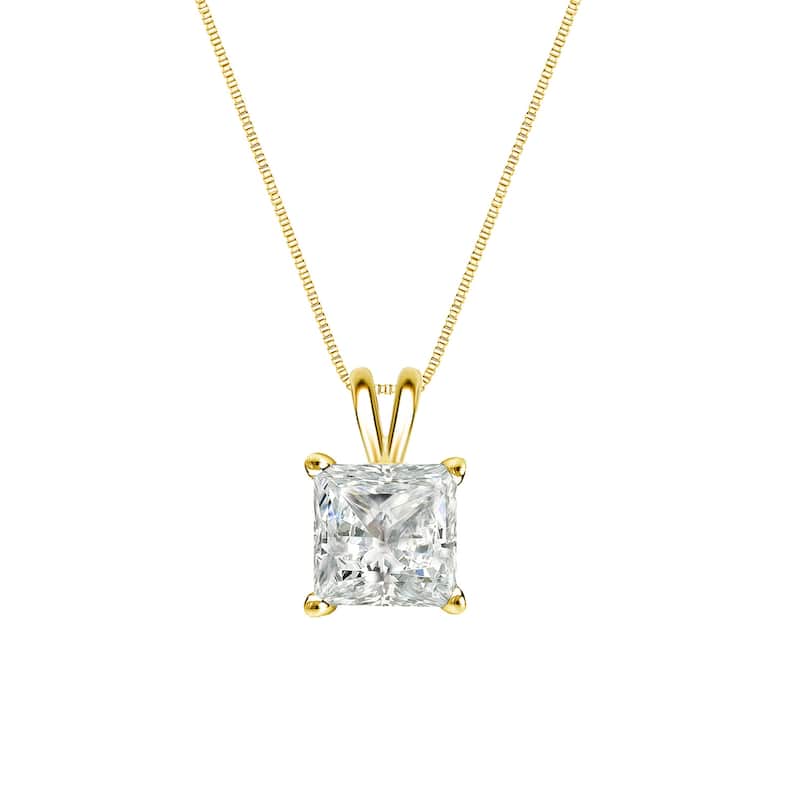 Auriya 14k Gold 1/4ctw Princess-cut Solitaire Diamond Necklace (I-J, I1-I2) - Yellow