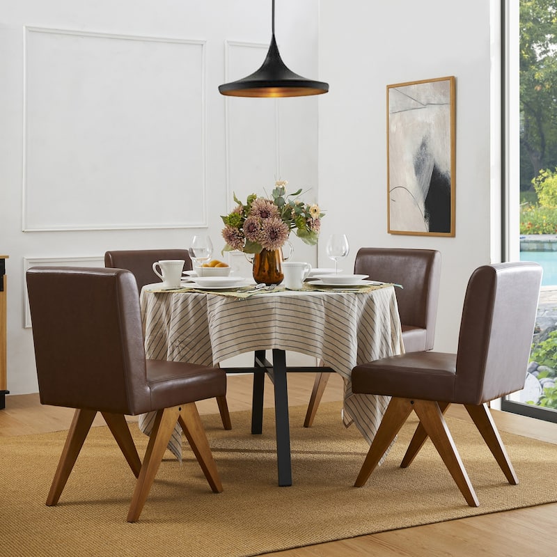Glitzhome Set of 2/4 Faux Leather Upholstered Side Dining Chairs with Metal Legs
