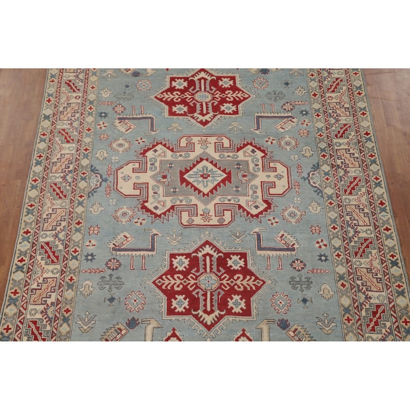 Light Blue Kazak Area Rug Handmade Traditional Wool Carpet - 6'9" x 9'2"