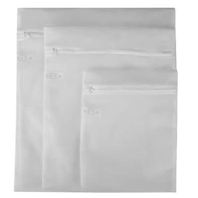 White 3 Piece Micro Mesh Wash Bag - Small: 10 x 12; Medium: 14 x 17; Large: 17 x 20