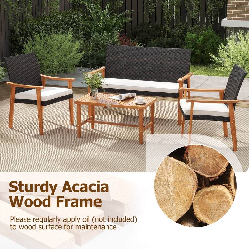Costway 8 PCS Patio Furniture Set with Acacia Wood Coffee Table & Soft - See Details
