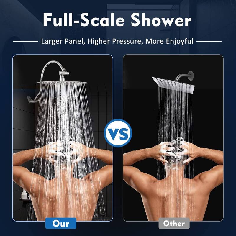 Bathlet 10" Rain Shower Head with Adjustable Height & Distance Extension Arm