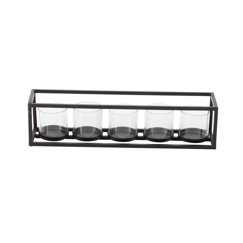 Metal 5 Glass Sleeve Candelabra - Black - Roche River Decor - Black - 22"W, 5"H