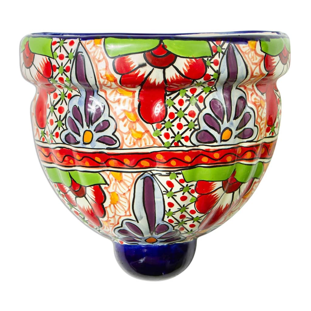 Novica Handmade Talavera Garden Ceramic Wall Planter