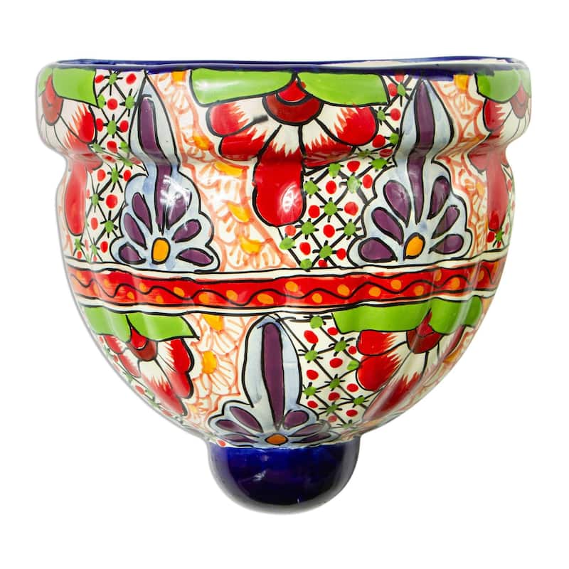 Novica Handmade Talavera Garden Ceramic Wall Planter