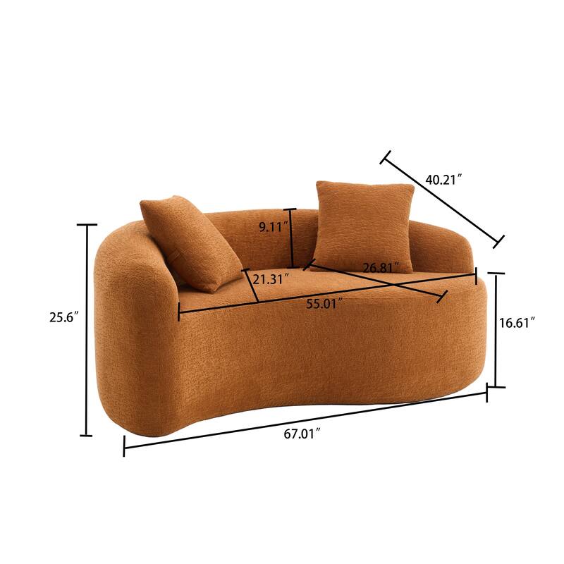 Modern 2-Seater Frame-Free Compressed Curved Chenille Upholstered Loveseat Sofa