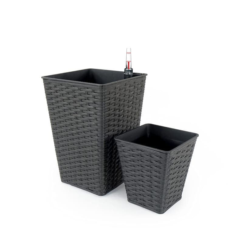 DTY Signature Square Wicker Planters - Espresso - 7 in & 9.4 in