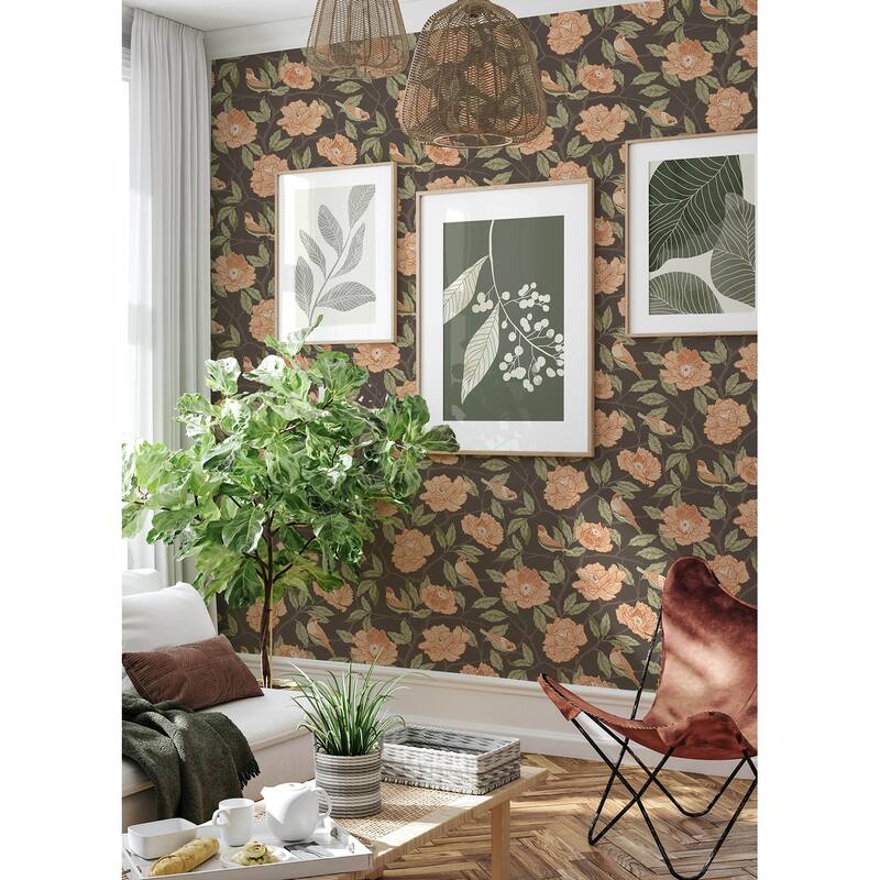 A-Street Prints Bernadina Black Rosebush Wallpaper