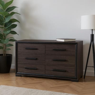HomeRoots 60" Brown Wood Six Drawer Double Dresser