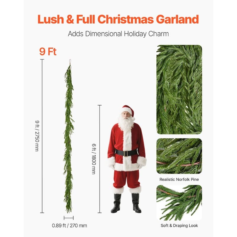 Lush Green Norfolk PE Christmas Garland with Full Fluffy Design for Home and Holiday Decoration