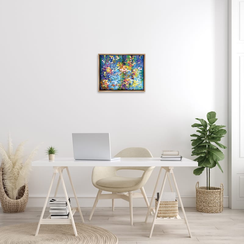 Stupell Colorful Reflections Lake Flowers Framed Floater Canvas Wall Art Design by Leon Devenice