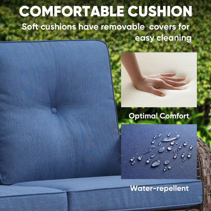 Outdoor Rocking Chair Table with Loveseat - Blue - Brown