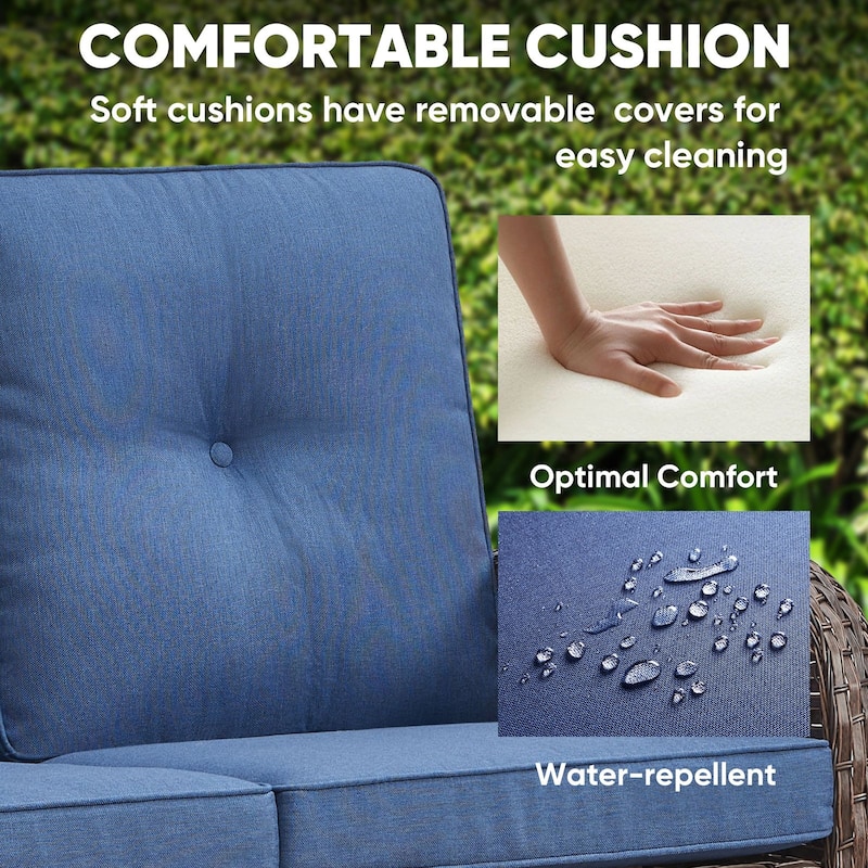 Outdoor Swivel Chairs with Sofa Coffee Table - Blue - Brown