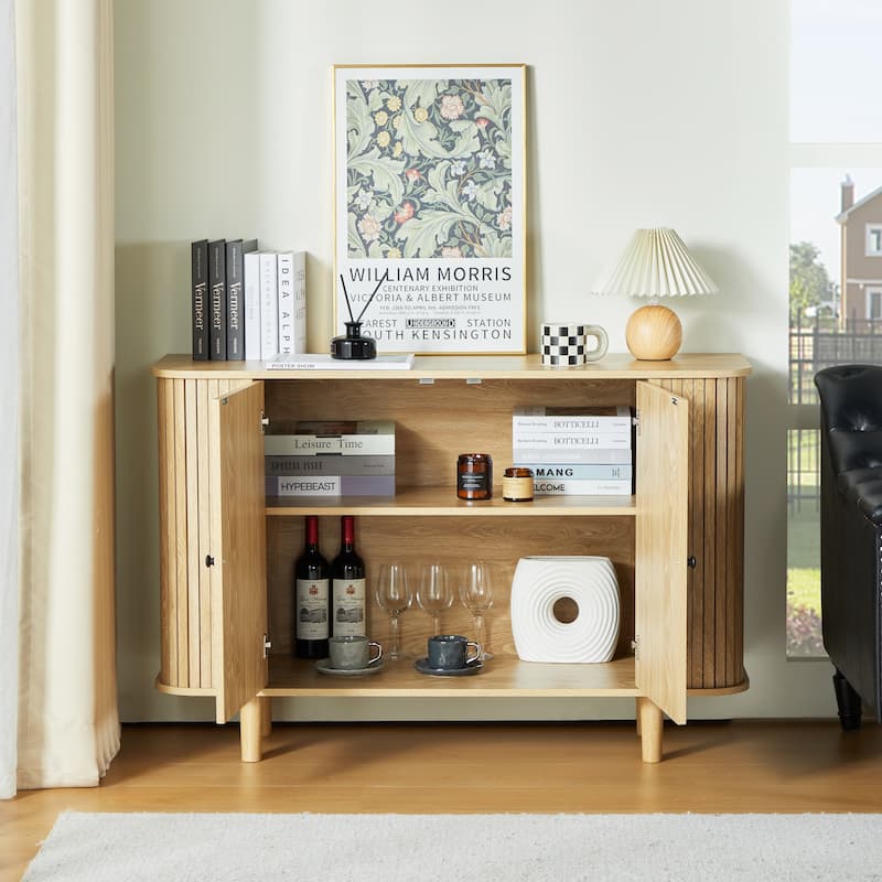 Wooden 47in 2-Door Curved Design Storage Cabinet Sideboard