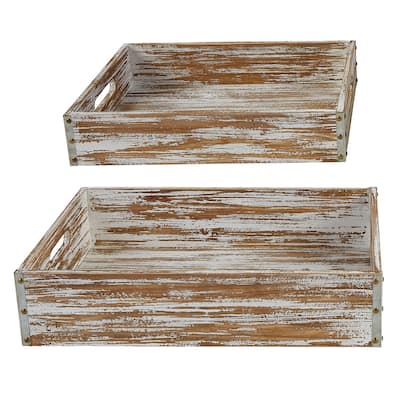Park Designs Distressed Wood Table Crates Set of 2 - S=17"W X 3.5"H X 11.5"D, L=20"W X 4.5"H X 13"D