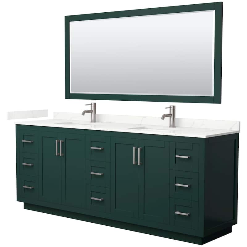 Wyndham Collection WCF292984D-QTZ-UNSM70 Miranda 84" Free Standing - Green / Giotto Quartz Top / Brushed Nickel
