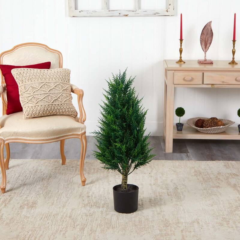 Retro Tower Artificial Tree - 3ft Indoor Outdoor UV Proof Green Foliage Decor - 61 Inches and Over