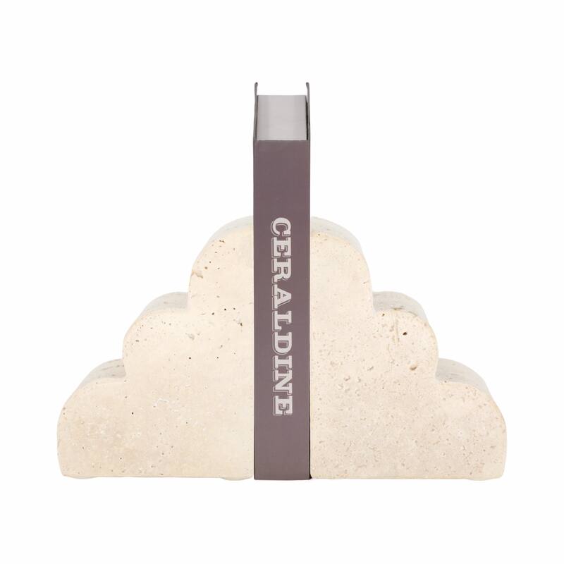 Travertine Modern Cloud Shape Bookends Set - Tan, 5" - 5.25"