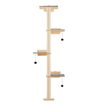 White Pine Wood Cat Wall Shelf with Posts, Pads & Climbing Boards