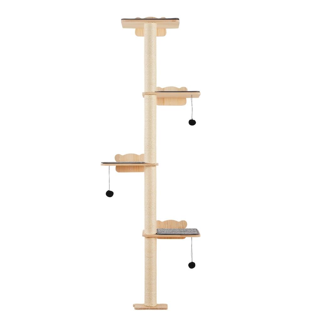 White Pine Wood Cat Wall Shelf with Posts, Pads & Climbing Boards