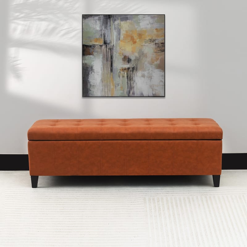 Adeco 50" Bonded Leather Storage Ottoman Bench - Red-Brown