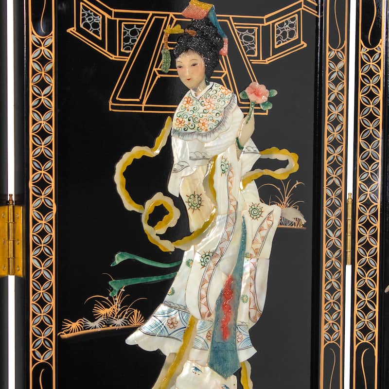 6 ft. Tall Black Lacquer Room Divider - Royal Ladies