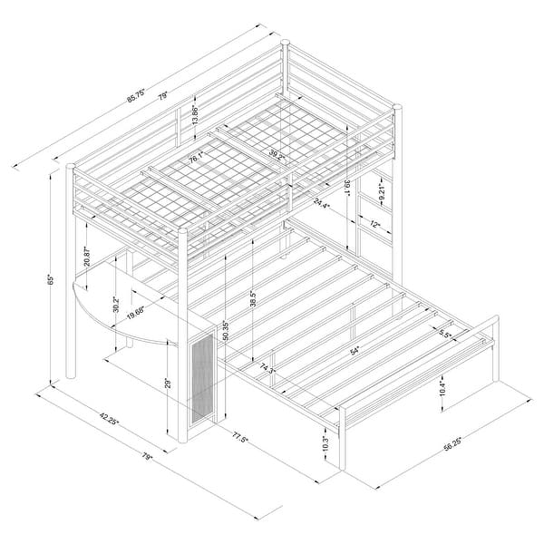 dimension image slide 2 of 3, Fisher 2-Piece Gunmetal Metal Workstation Loft Bed Set